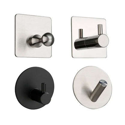 High Quality 304 Stainless Steel Self Adhesive Hooks Shower Bath Hook Kitchen Hanger Bathroom Hook Household Wall Hanger
