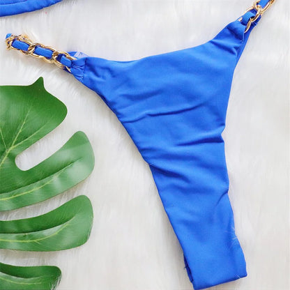 Metal Ring Halter Scrunch Butt Thong Bikini Women Swimwear Female Swimsuit Two-pieces Bikini set Bather Bathing Suit Swim V4391