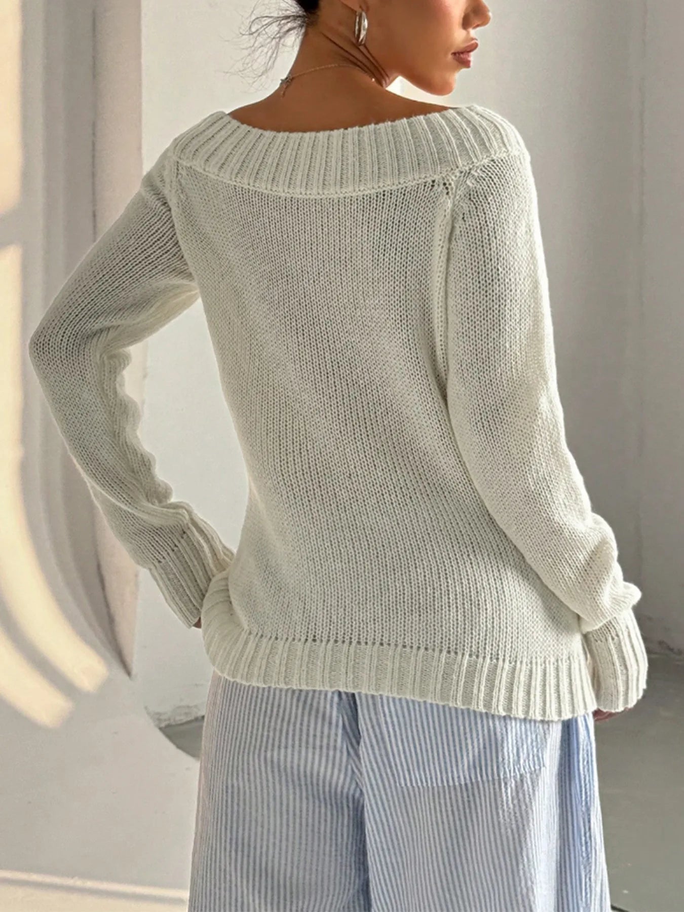 Women's Sweater New Solid Color Simple One Neck Pullover Spring and Autumn Women's Knitted Casual Sweater for Women