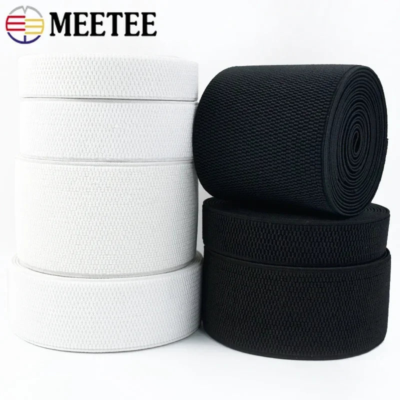 1-5M Meetee 2.5-10cm Black Elastic Bands Stretch Rubber Webbing Tapes for Skirt Waistband Belt DIY Clothing Sewing Accessories