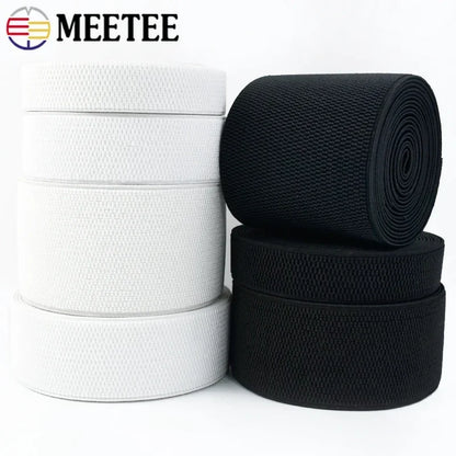 1-5M Meetee 2.5-10cm Black Elastic Bands Stretch Rubber Webbing Tapes for Skirt Waistband Belt DIY Clothing Sewing Accessories