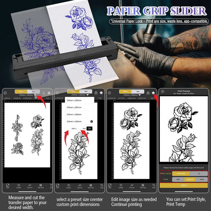 Portable Bluetooth Thermal Tattoo Printer Inkless M8 Beginners&Pros Wireless Tattoo Stencil Printer Suitable for Phone/Tablet/PC