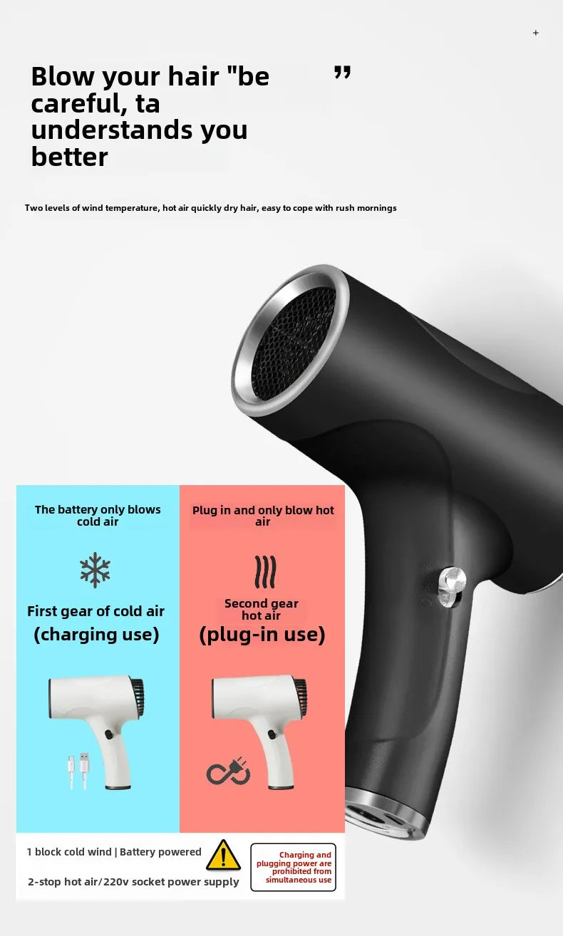 Wireless Portable Hair Dryer Professional Blow Dryer With Overheat Protection Mini Hair Dryer High power negative ion hair dryer