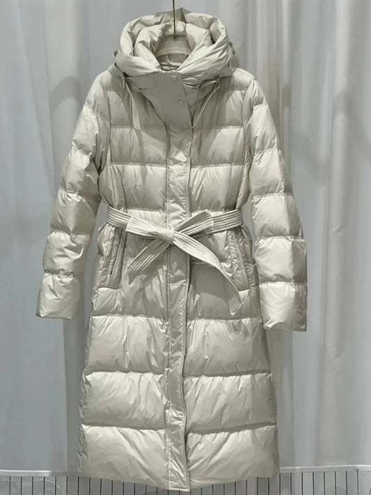 Fashionable Autumn Winter New 2025 Winter Women Thick White Duck Down Jacket Female Long Hooded Puffer Coat Ladies Outerwear