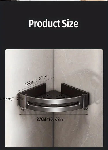 1pc Non-Drill Aluminum Bathroom Storage Rack - Wall-Mounted Corner Shelf for Shampoo, Makeup, and Accessories