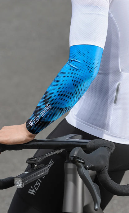 WEST BIKING Summer Sunproof Arm Sleeves UV Protection Seamless Digital Printing Cycling Running Sleeves Cooling Sport Gear
