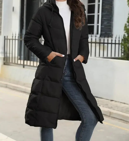 New Hooded Down Coats Women Medium Long Slim Fit Down Parkas Winter Warm Solid Casual Zipper Coat Stylish Outwear Autumn Jackets
