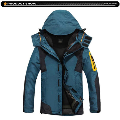 Winter Men Triple Windbreak Thick Warm Removable Hooded Jacket Men Autumn Hiking Outdoor Travel Camping Skiing Jacket Coat Male