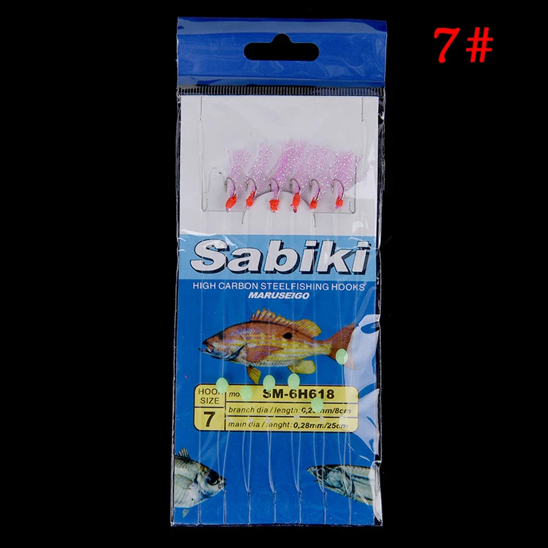 6pcs/set noctilucence Mackerel Feathers Bass Cod Sea Fishing Tackle Boat Luminous Fishing Hook Treble Fishing Lures