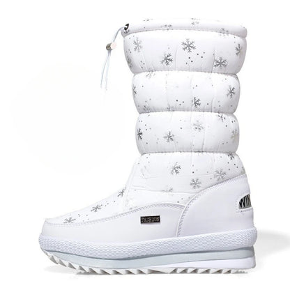 Winter thick women's snow boots Warm Plush Mid-calf Boots Non slip Waterproof  Platform Snow Boot Casual Female White shoes