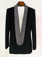 HIGH STREET Runway Fashion Designer Jacket Women's Stylish Backless Rhinestone Diamonds Beaded Shawl Collar Long Blazer