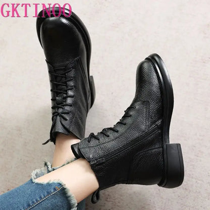 GKTINOO Genuine Cow Leather Boots Women Platform 2025 Autumn Zipper Non Slip Short Boots Winter Women Shoes Botas Mujer Handmade