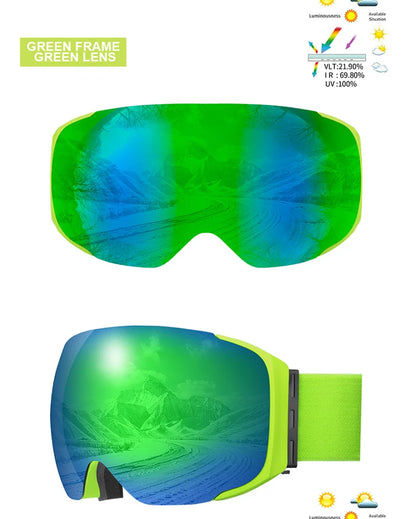 PHMAX Magnetic Ski Goggles UV400 Skiing Eyewear Anti-fog Lens Women Men Winter Outdoor Sports Mountain Snowboard Big Snow Goggle
