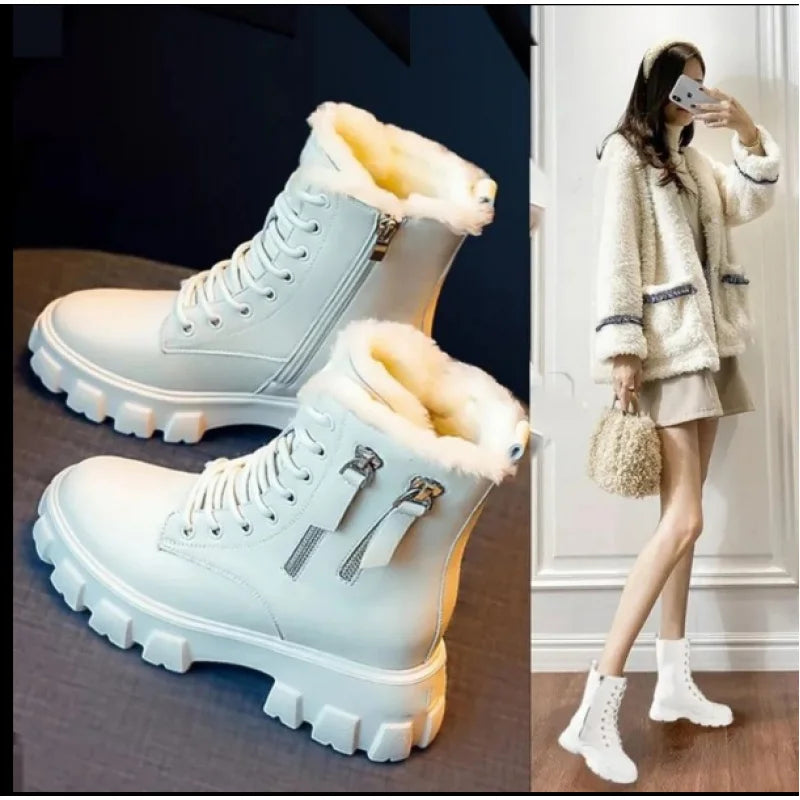 Winter Women's Fashion Boots - British-Style Korean-Inspired Student Boots, Chunky Heel Versatile Cold-Proof Mid-Calf Shoes