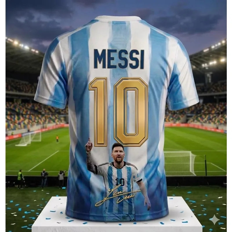2026 Argentina No.10 Soccer Jersey | Blue White Striped 3D Print Unisex Couple Tee for World Cup Fans