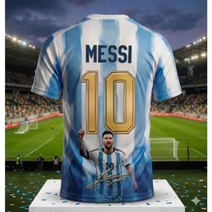 2026 Argentina No.10 Soccer Jersey | Blue White Striped 3D Print Unisex Couple Tee for World Cup Fans
