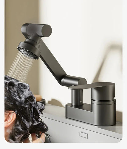 Double Hole Basin Faucets Bathroom Cold and Hot Mixing Tap 2 Modes Nozzle Faucet Sink Basin 360° Rotation Mixing Valve
