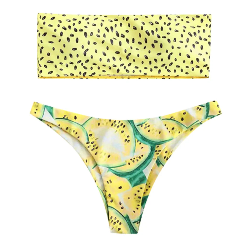 Bikinis Sets Swimsuit For Women Print Tube Up Two Pieces Bikini Push-Up Swimwear Beachwear For WomenFeminine Bikinis