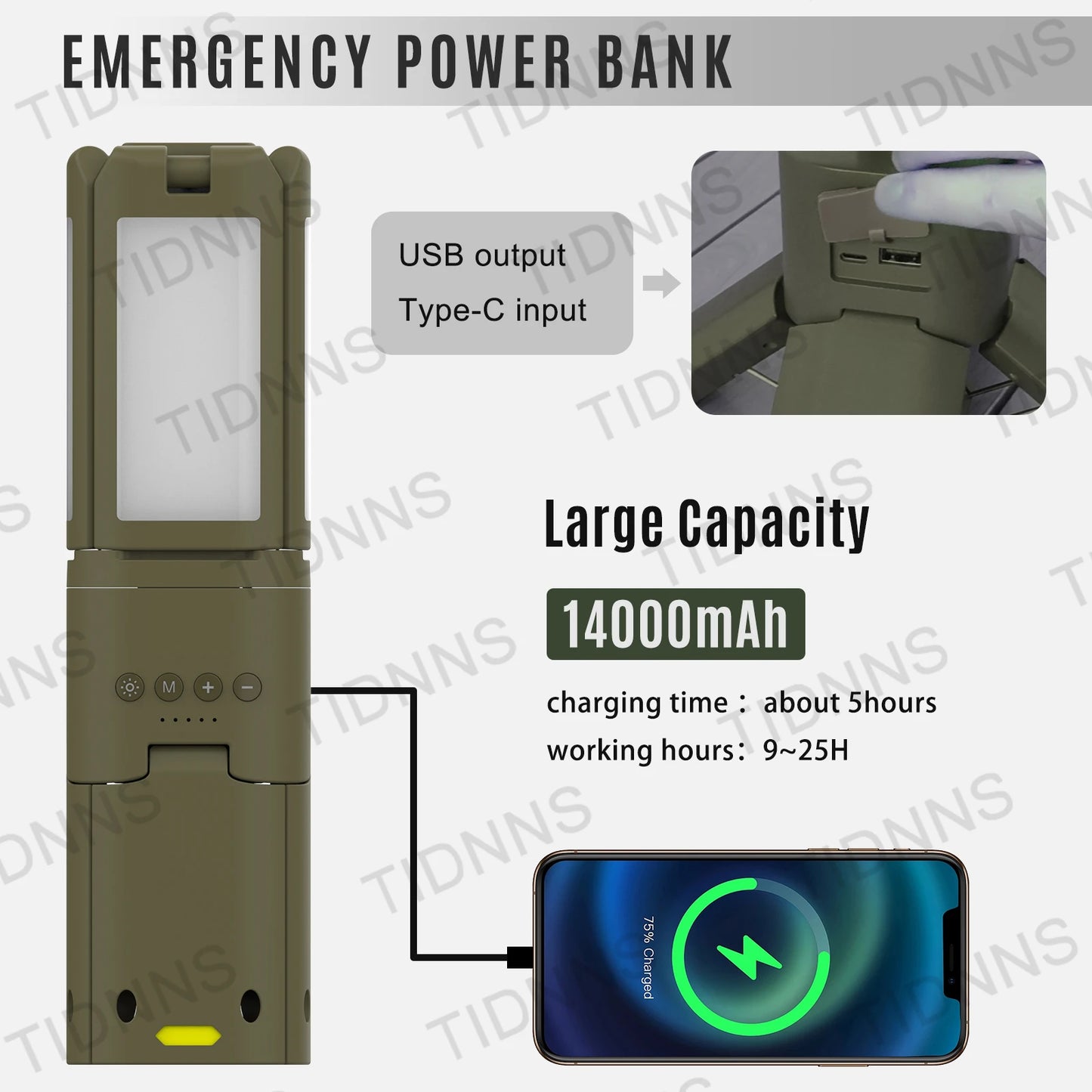 14000mAh Rechargeable Outdoor Hiking Fishing Tent Lamp Super Bright Magnetic Rotatable Telescopic LED RV Camping Lantern
