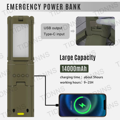14000mAh Rechargeable Outdoor Hiking Fishing Tent Lamp Super Bright Magnetic Rotatable Telescopic LED RV Camping Lantern