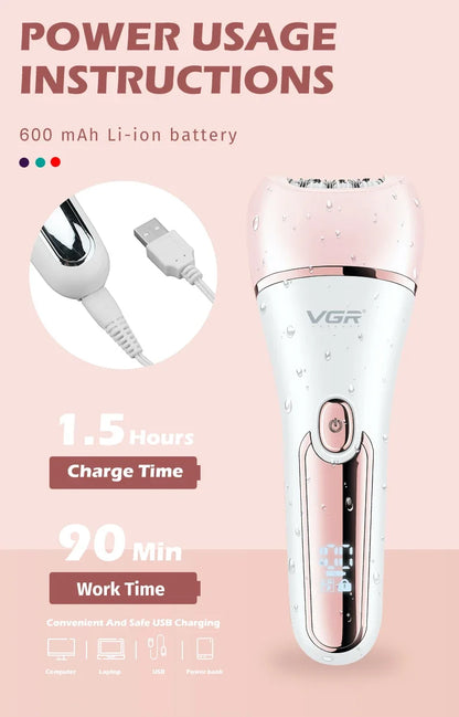 VGR Women Epilator Electric Lady Shaver Hair Remover Bikini Facial Underarms Hair Removal Tool Leg Body Epilator for Women V-733