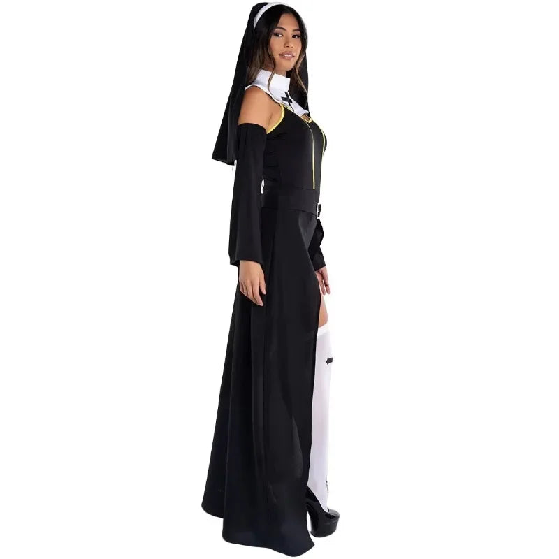 Fashion Sexy Halloween Nun Cosplay Costume Ladies Stage Costume Vampire Nun Costume Suits Carnival Maria Women Polyester Sets