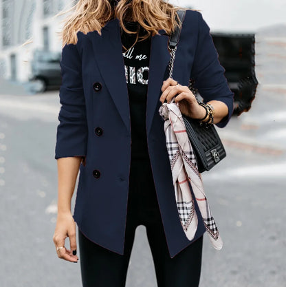 Women's spring style European and American long sleeved double row button suit women's jacket cardigan