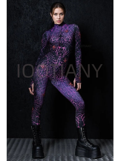 Sexy Web Magic Spider Bodysuit Punk Gothic Couple Role Play Jumpsuit Carnival Slim Fit Tight Costume Halloween Theme Party Suits