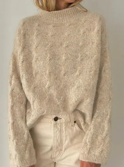 Women's Sweater Spring Autumn High Neck Casual Versatile Loose Solid Color Warm Long Sleeved Pullover Knitted Sweater