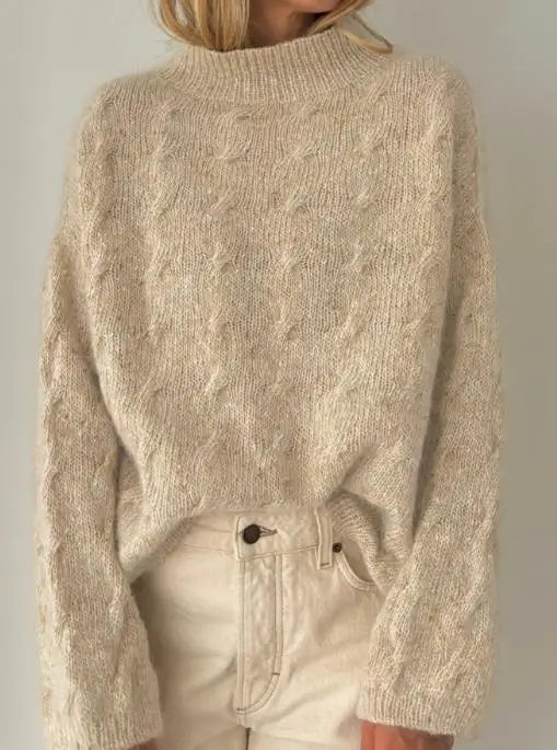 Women's Sweater Spring Autumn High Neck Casual Versatile Loose Solid Color Warm Long Sleeved Pullover Knitted Sweater