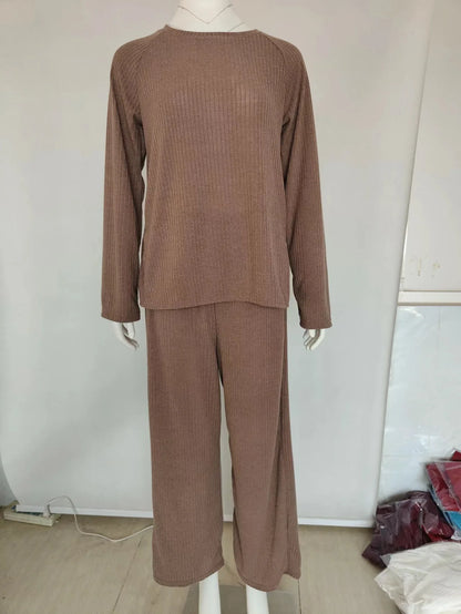 Women's Knit Lounge Sets Sweater Home Street Daily Basic Pure Simple Soft Sport Sweater Pant Fall Winter Round Neck Long Sleeve