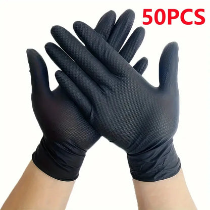 10/30/50PCS Heavy Duty Black Nitrile Gloves Disposable 8mil Industrial Raised Diamond Texture Gloves Mechanic Safety Work Gloves