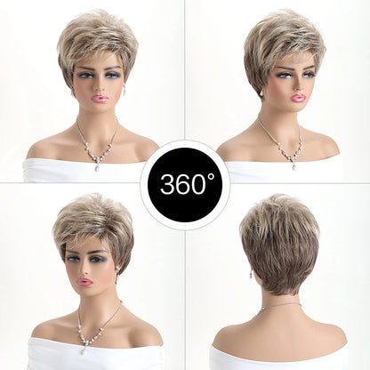 Short Natural Wigs with Bangs Soft Mommy Hair Daily Use Short  Grey Ombre Curly Synthetic Hair Costume Party Wig for Women