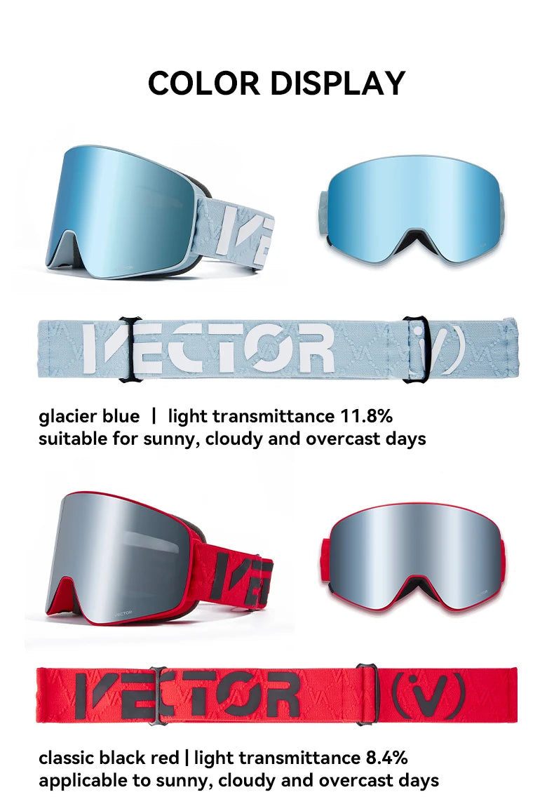 VECTOR Brand Double Layer Anti Fog Magnetic Absorption Cylindrical Ski Goggles UV400 Men Women Ski Glasses Snowboard poc glasses