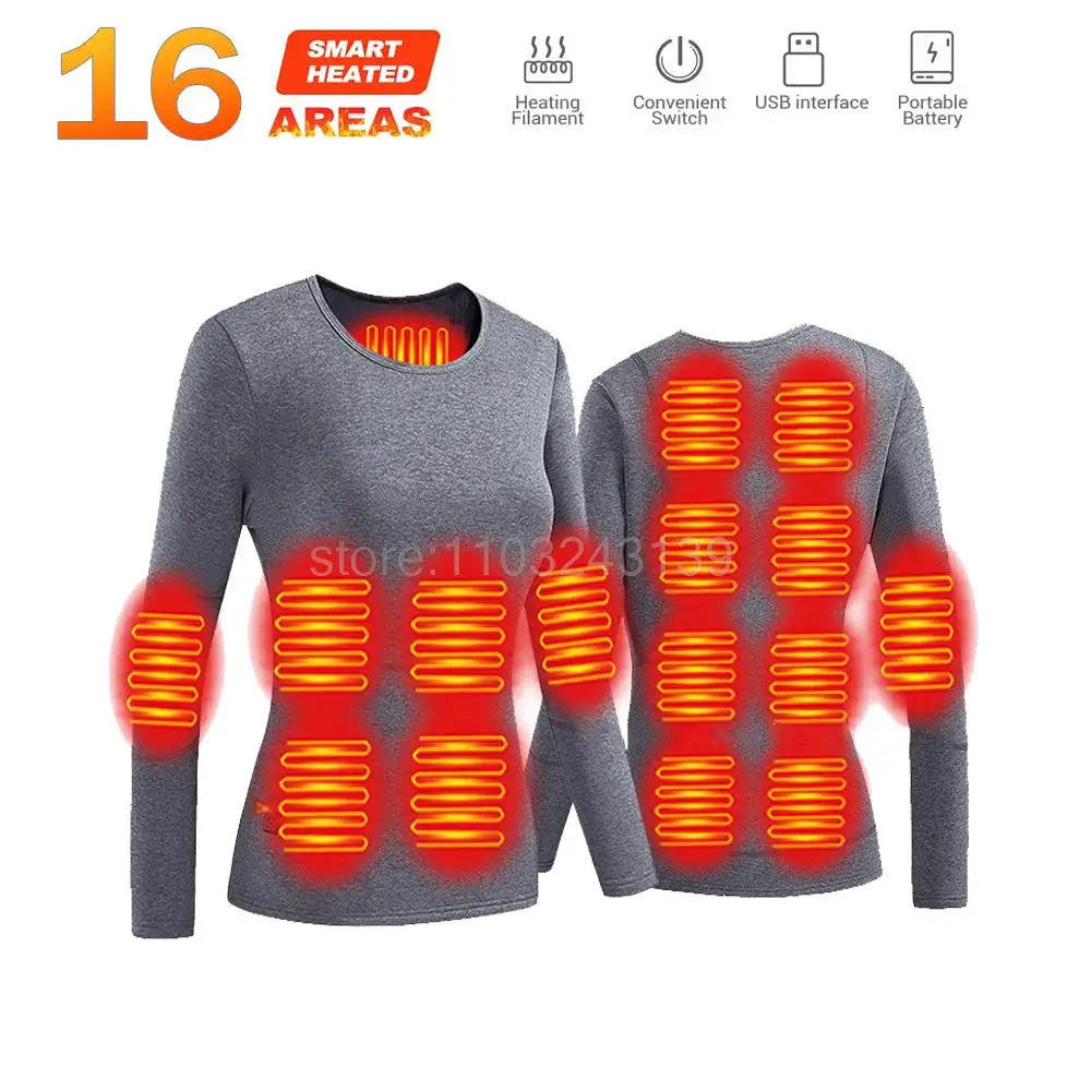 Winter Heated Thermal Underwear Men Heating Jacket Skiwear Heated Jacket Fleece Warm Top Pants USB Electric Heating Clothing