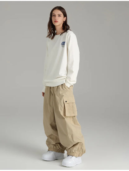 Ski Pants Elastic Waist Snowboard Wear Women Men Casual Solid Snow Pants Baggy Hip Hop Ski Clothing Loose Hipster Snow Trousers
