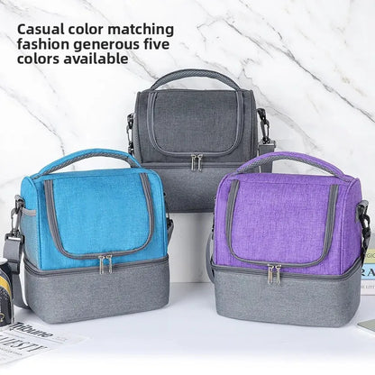 Double Layer Portable Picnic Lunch Bag Crossbody Handheld Insulated Breast Milk Storage Bag Outdoor Meal Box Bag