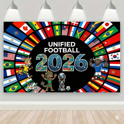 Soccer Cup 2026 Wall Tapestry, World Football Event Decor for Room, Sport Fan Party Backdrop, Graphic Print Hanging Blanket
