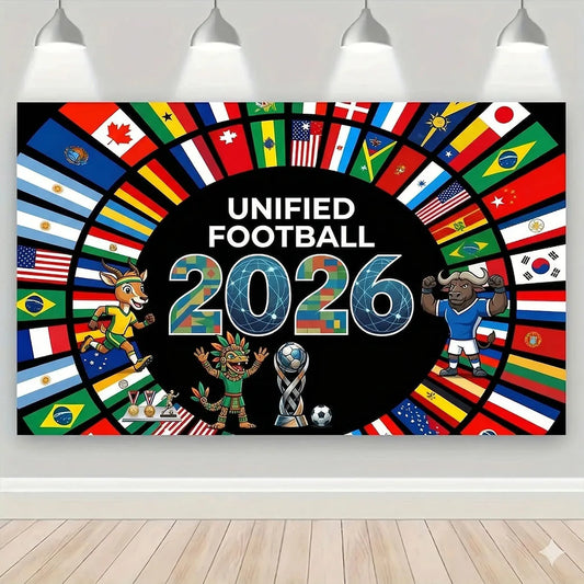 Soccer Cup 2026 Wall Tapestry, World Football Event Decor for Room, Sport Fan Party Backdrop, Graphic Print Hanging Blanket