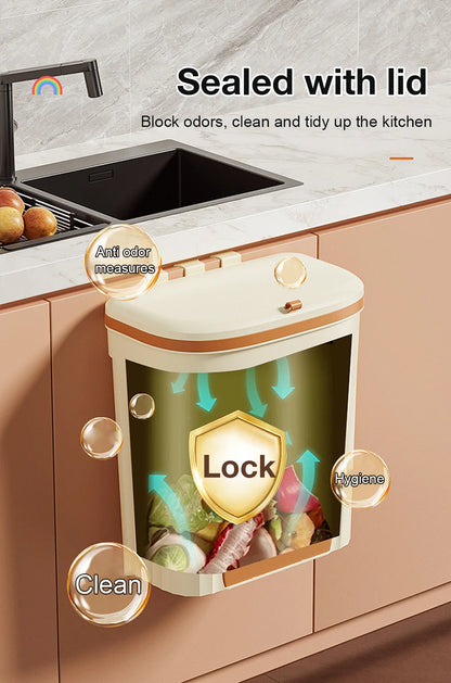 8.5/12L Kitchen Wastebasket Wall Mounted Trash Can With Lid Bathroom Trash Bin Garbage Can for Cabinet Under Sink Compost Bin