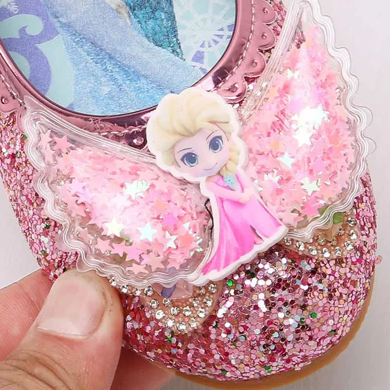 Disney Elsa Frozen Girls Princess Shoes Spring and Autumn Flat Paillette Shoes Children's Soft Sole Baby Casual Shoe Party Shoes