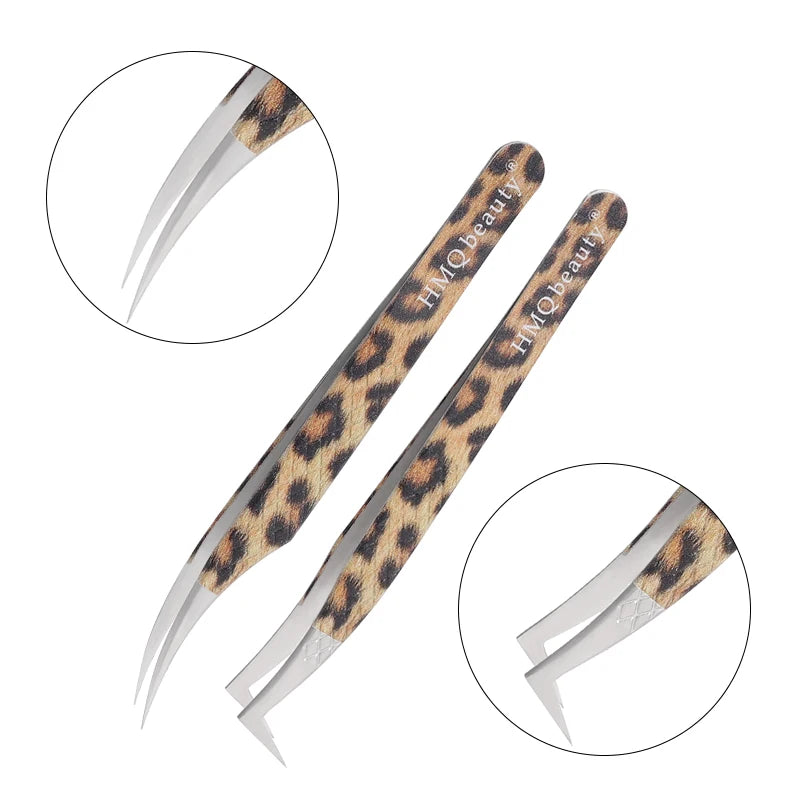 Leopard Eyelash Tweezers Stainless Steel High Quality Lash Tweezer For Lashes Extension Anti-Static 3D Accurate Clip Makeup Tool