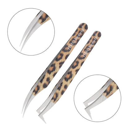 Leopard Eyelash Tweezers Stainless Steel High Quality Lash Tweezer For Lashes Extension Anti-Static 3D Accurate Clip Makeup Tool