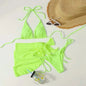 Sexy Three Pieces Bikini Set Women Summer Bikini With Sarong Skirt Solid Color Triangle Cup Tie Up Female Swimwear Swimming Suit