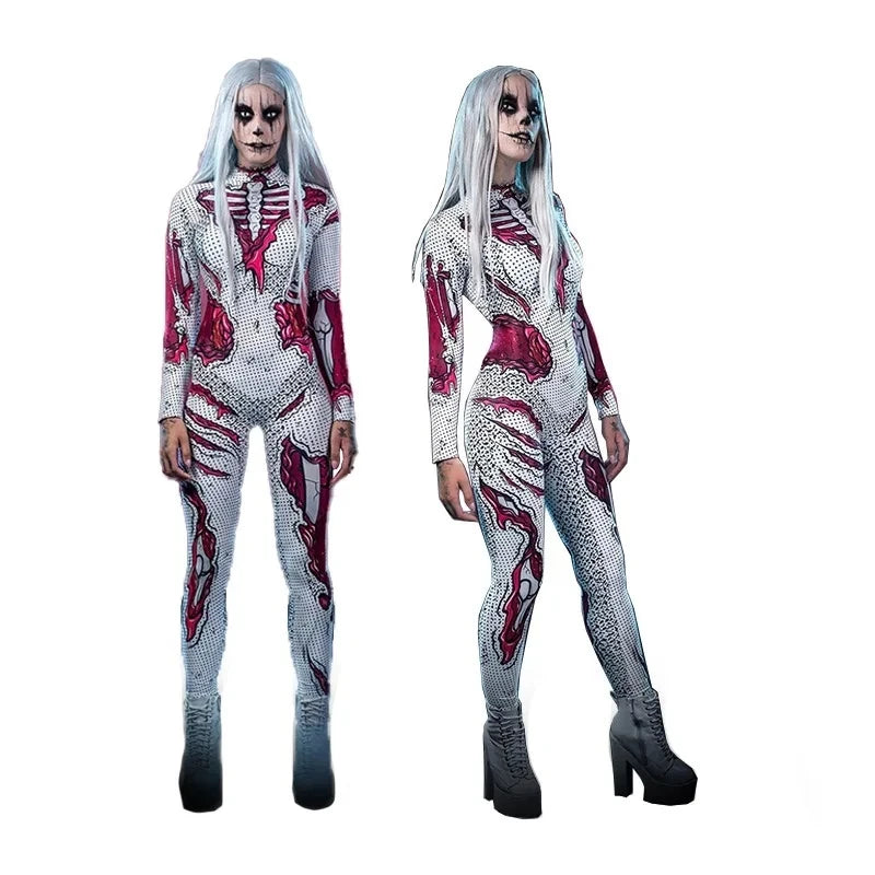 Adult Halloween Costume Cosplay Scary Skeleton Skull Clothing Carnival Party Zombie Costumes Jumpsuit Full Sets Unisex Bodysuit