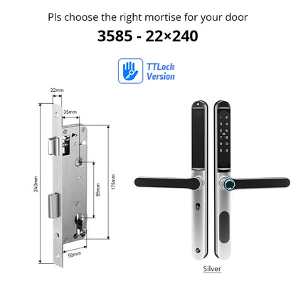 Waterproof TTLock Outdoor Gate Fingerprint Bluetooth APP RFID Code Keyless Electronic Smart Door Lock for Glass Aluminum Sliding