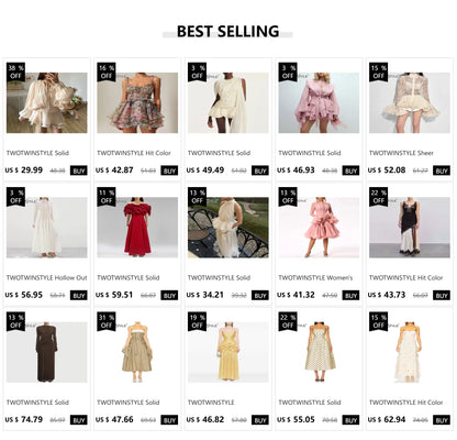 TWOTWINSTYLE Solid Patchwork Lace Up Mini Dresses For Women O Neck Long Sleeve High Waist Designer Dress Female Fashion Style