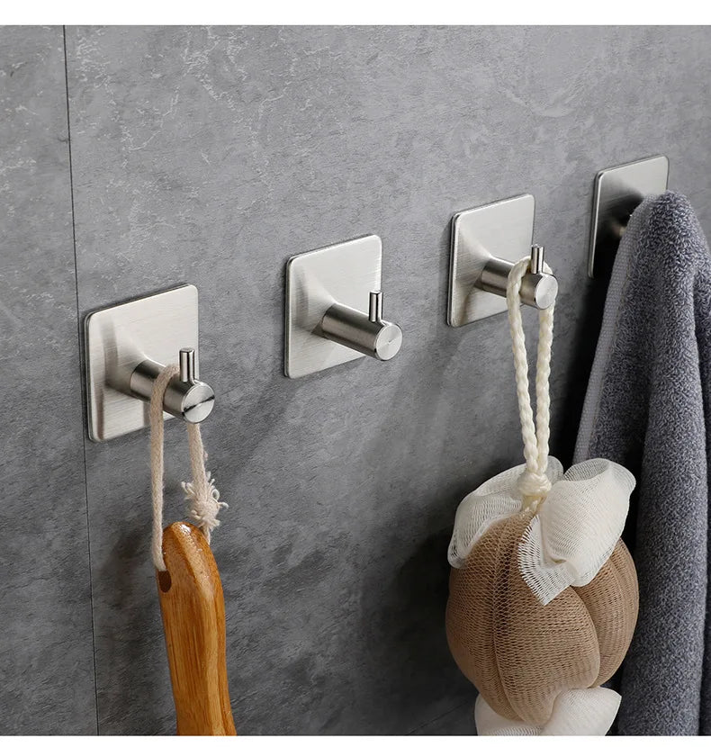High Quality 304 Stainless Steel Self Adhesive Hooks Shower Bath Hook Kitchen Hanger Bathroom Hook Household Wall Hanger