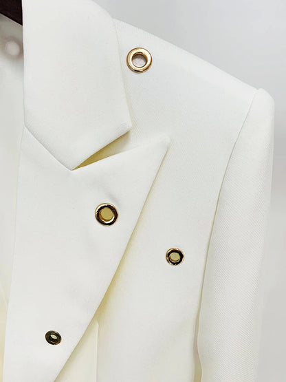 HIGH STREET Newest Designer Fashion Runway Suit Set Women's Slim Fit Single Button Rivet Eyelet Lapel Blazer Pants Set 2pcs