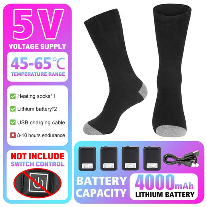 Winter Heated Sock Rechargeable Battery Stocking Men Women Electric Heating Ski Socks Sports Thermal Warmer Foot